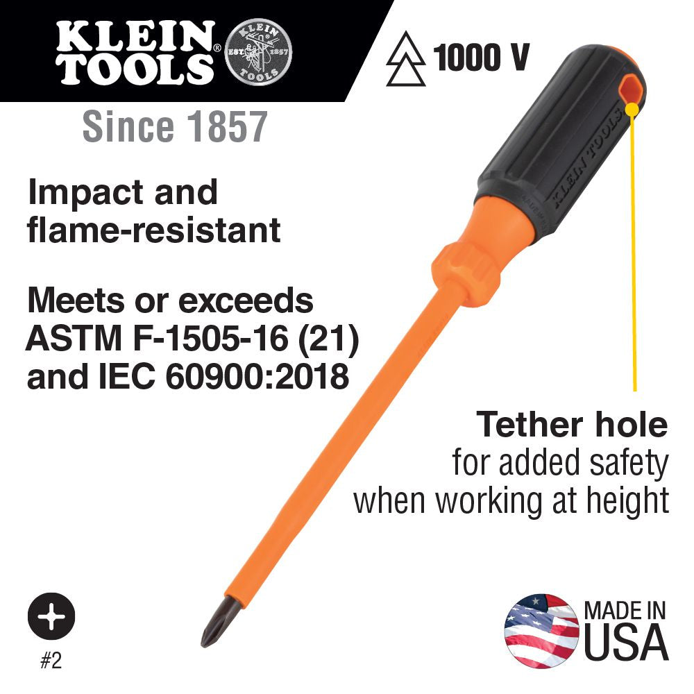 Klein 6834INS Insulated Screwdriver, #2 Phillips Tip, 4" Round Shank - 8