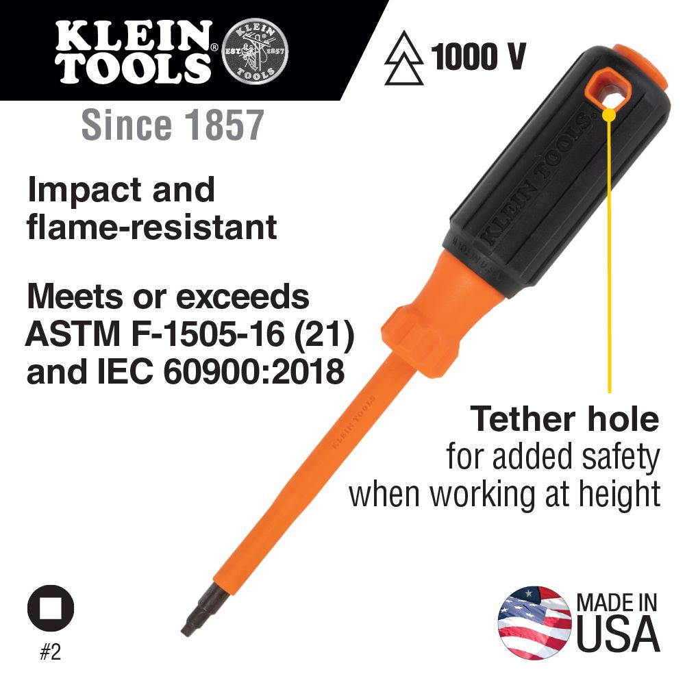 Klein 6844INS Insulated Screwdriver, #2 Square Tip, 4" Round Shank - 8