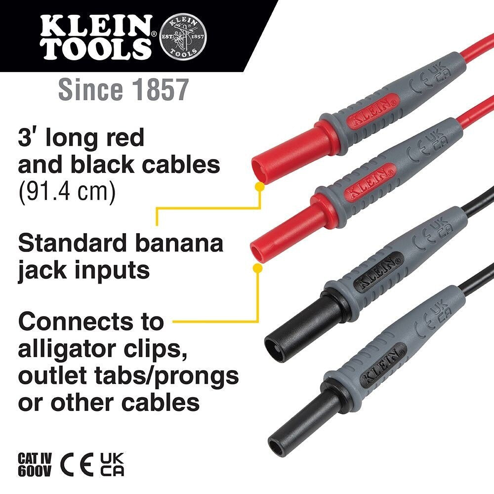 Klein 69359 Lead Adapters, Red and Black, 3' - 2