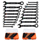 Klein Tools 69418CG 9.25" 90-Tooth Ratcheting Combination Wrench Set SAE and Metric with MODbox Cases (18 Piece Set)
