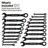 Klein Tools 69418CG 9.25" 90-Tooth Ratcheting Combination Wrench Set SAE and Metric with MODbox Cases (18 Piece Set) - 2