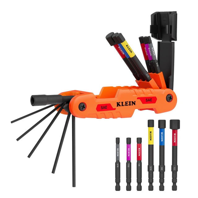 Klein 70550HD Extended Reach SAE Folding Hex Key Set with 11 Sizes and Bit Holder