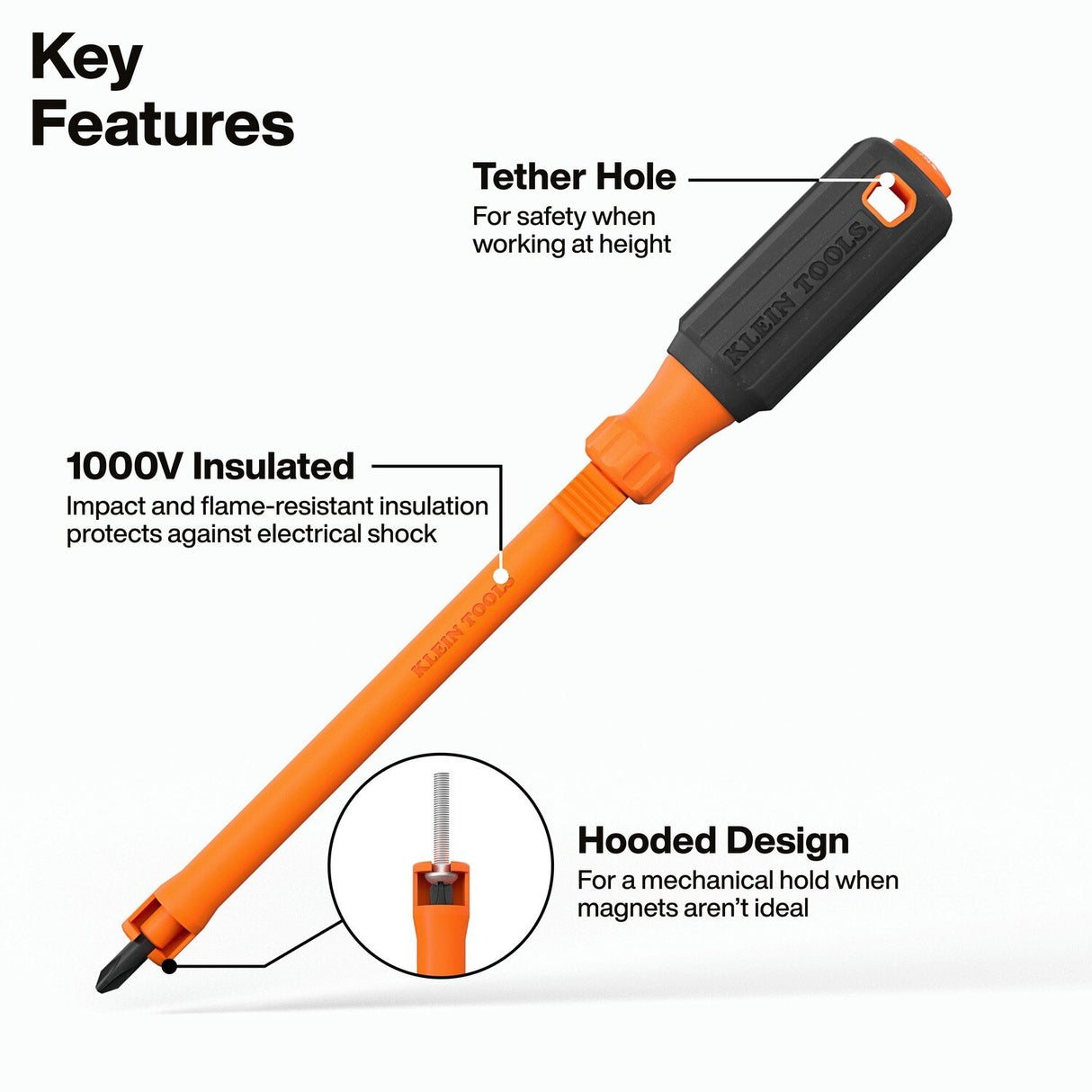 Klein 85156KINS 1000V Insulated Hooded Screw Holding Screwdriver Set (6 Piece) - 3