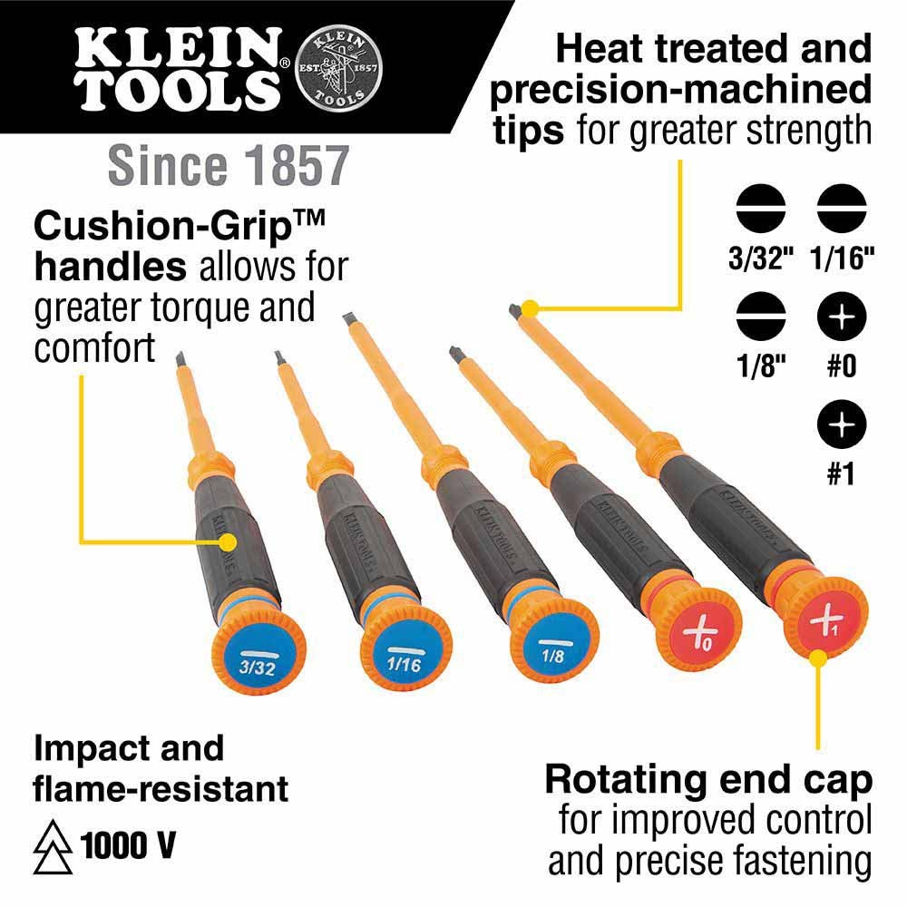 Klein Tools 85615INS Insulated Precision Screwdriver Set, 5-Piece - 2