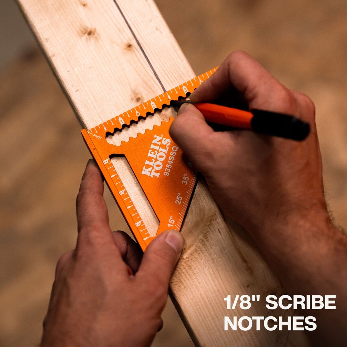 Klein Tools 9354SSQ 4.5 in. Trim Square with Double Laser-Etched Markings, Aluminum, Orange (1 Pack) - 3