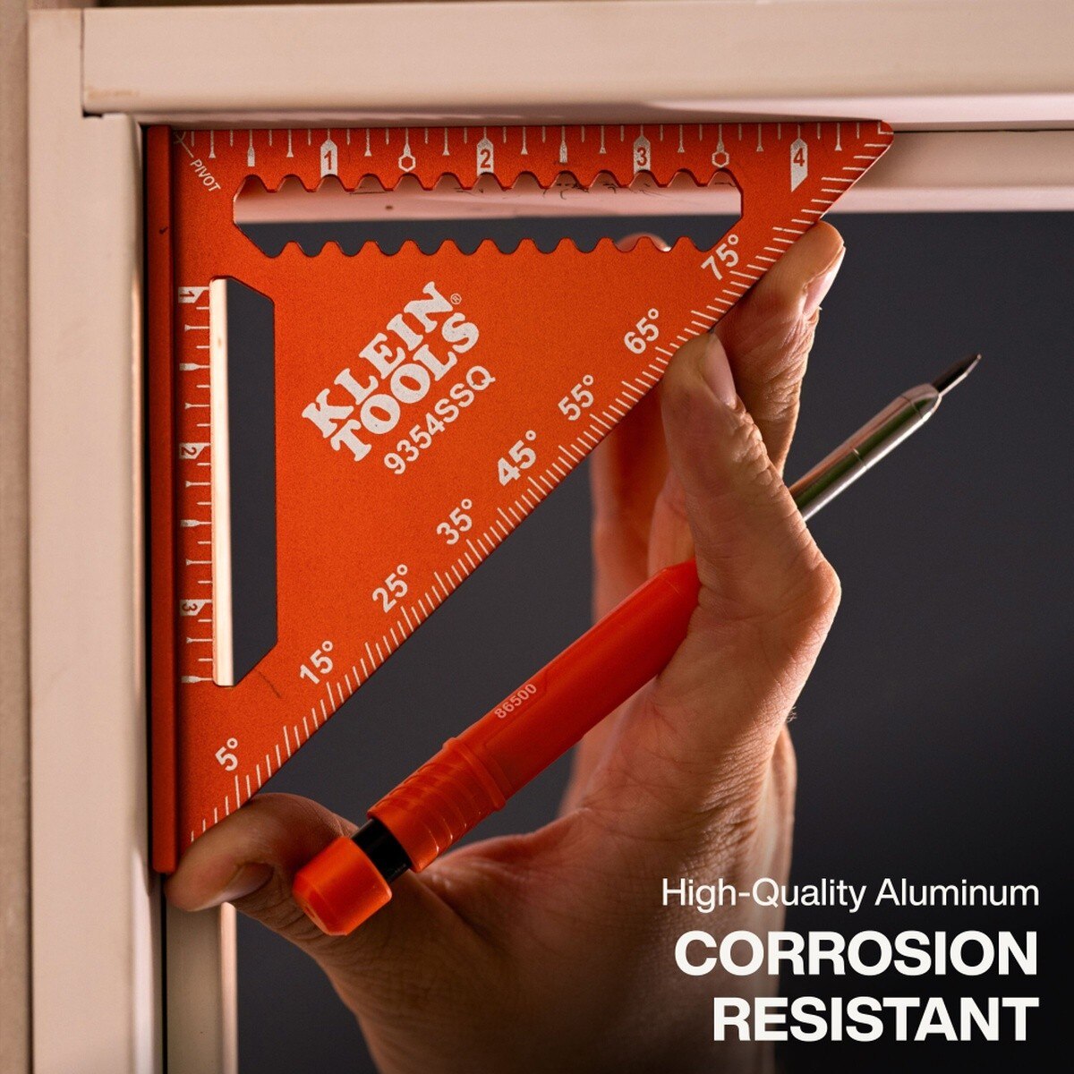 Klein Tools 9354SSQ 4.5 in. Trim Square with Double Laser-Etched Markings, Aluminum, Orange (1 Pack) - 4