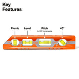 Klein Tools 935RBP 8" Magnetic Pitch Vial Torpedo Level with 4 Vials - 2