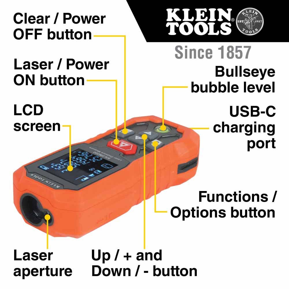 Klein 93LDM200 Laser Distance Measure, 200' - 2