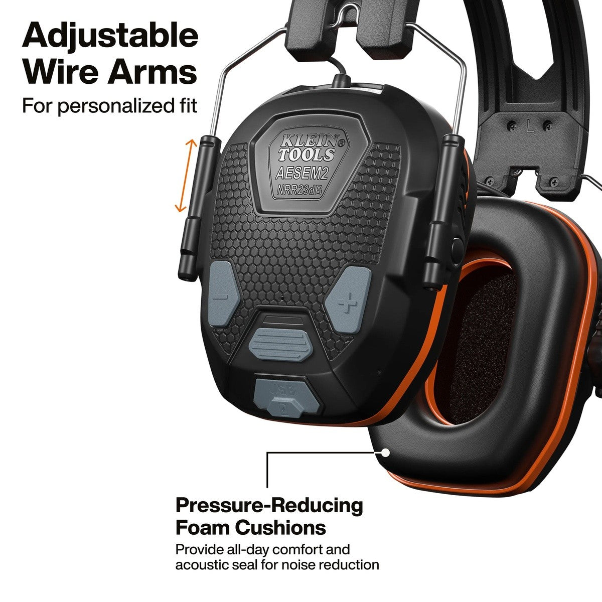 Klein Tools AESEM2 Slim Bluetooth 5.4 Over-The-Head Earmuffs with 23 dB NRR and 50+ Hour Runtime - 5
