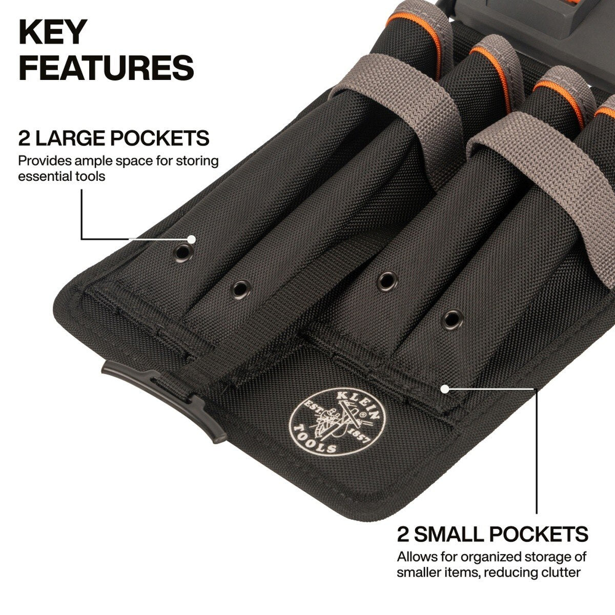 Klein Tools BC531C Mini Tool Apron Rail System Module with 4 Pockets and Tape Thong - 2