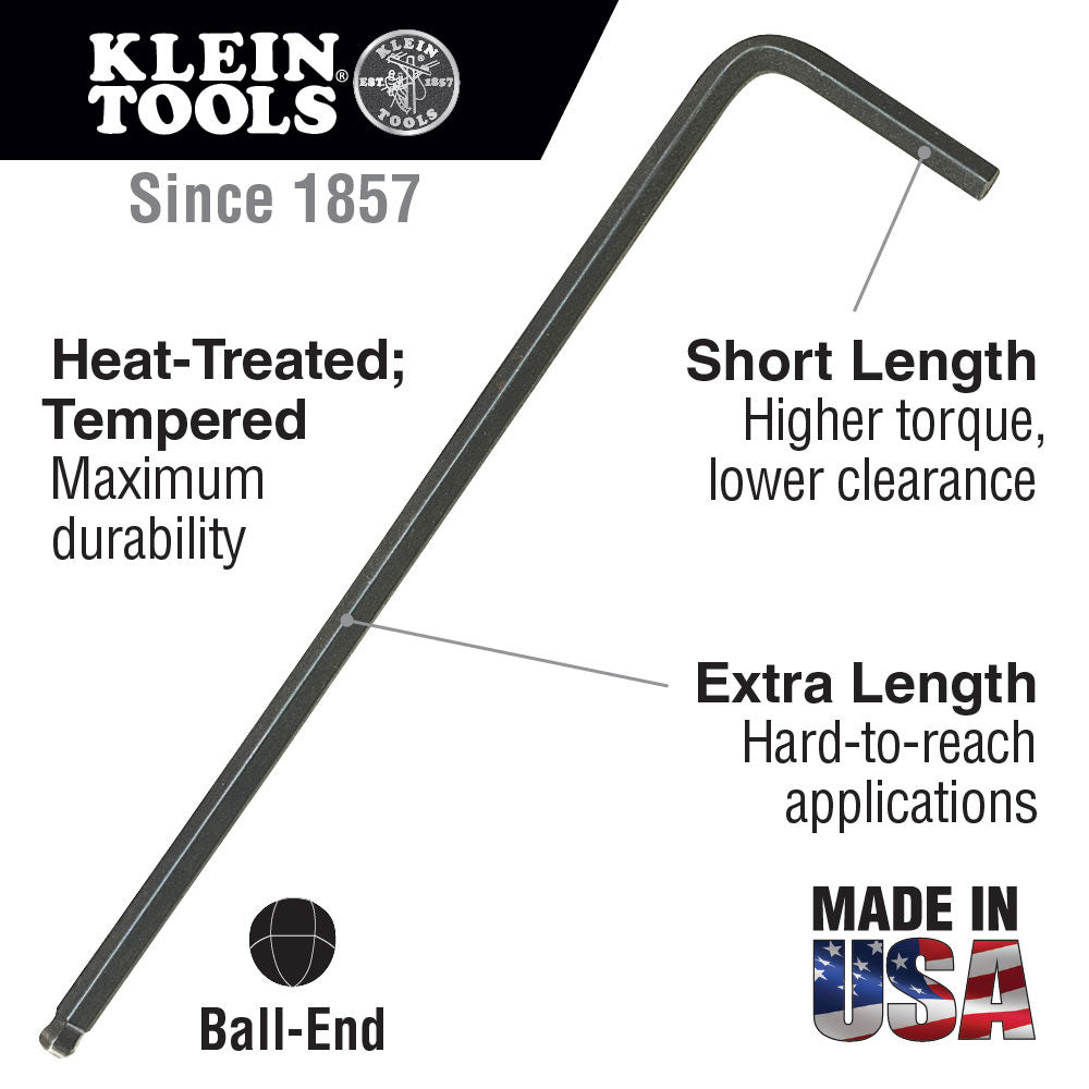 Klein Tools BL12 L-Style Ball-End Hex Key, 3/16" - 2