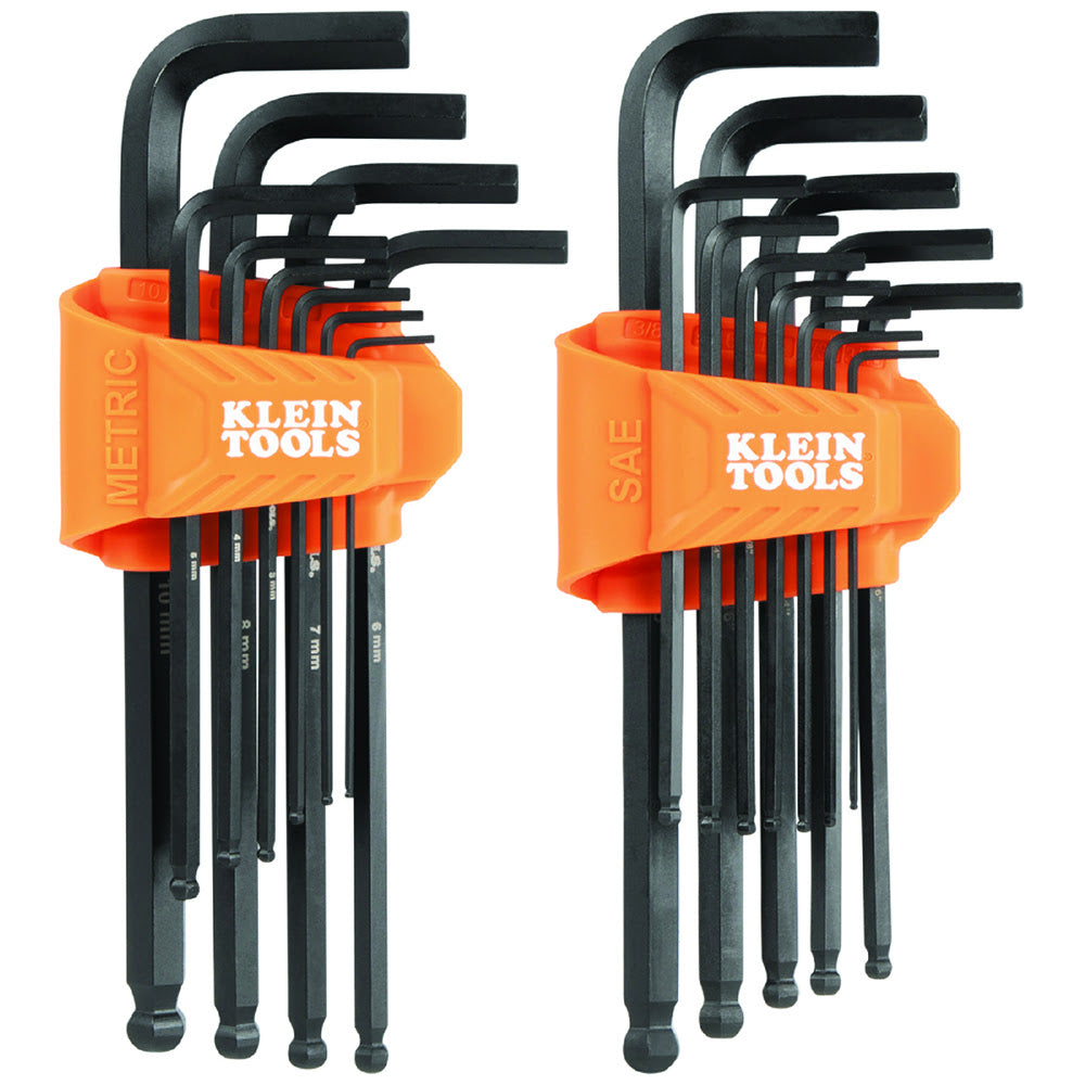 Klein BLS22 Long Ball End Hex Key Set, SAE and Metric, 22-Piece