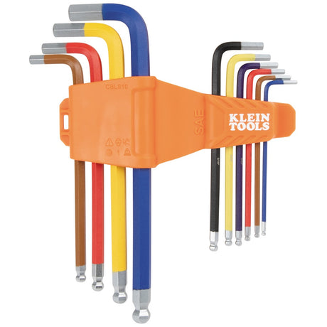 Klein CBLS10 Powder Coated Long Ball-End Hex Key Set, SAE, 10-Piece