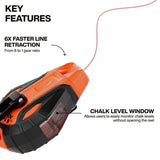 Klein Tools CHLK100S 100-Foot Smooth Retractable Chalk Reel with Blue Chalk Refill (4 oz) - 3