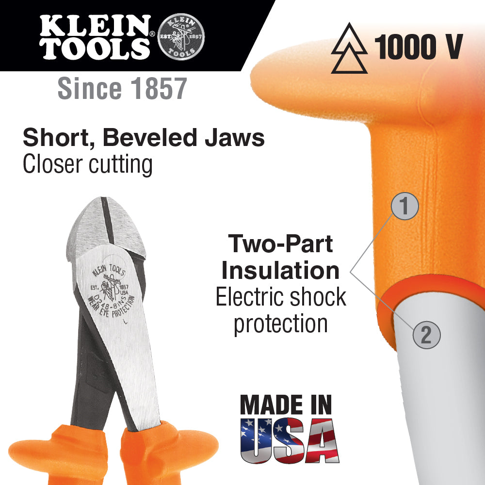 Klein Tools D2000-28-INS Insulated Pliers, Heavy-Duty Diagonal-Cutting, 8" - 2