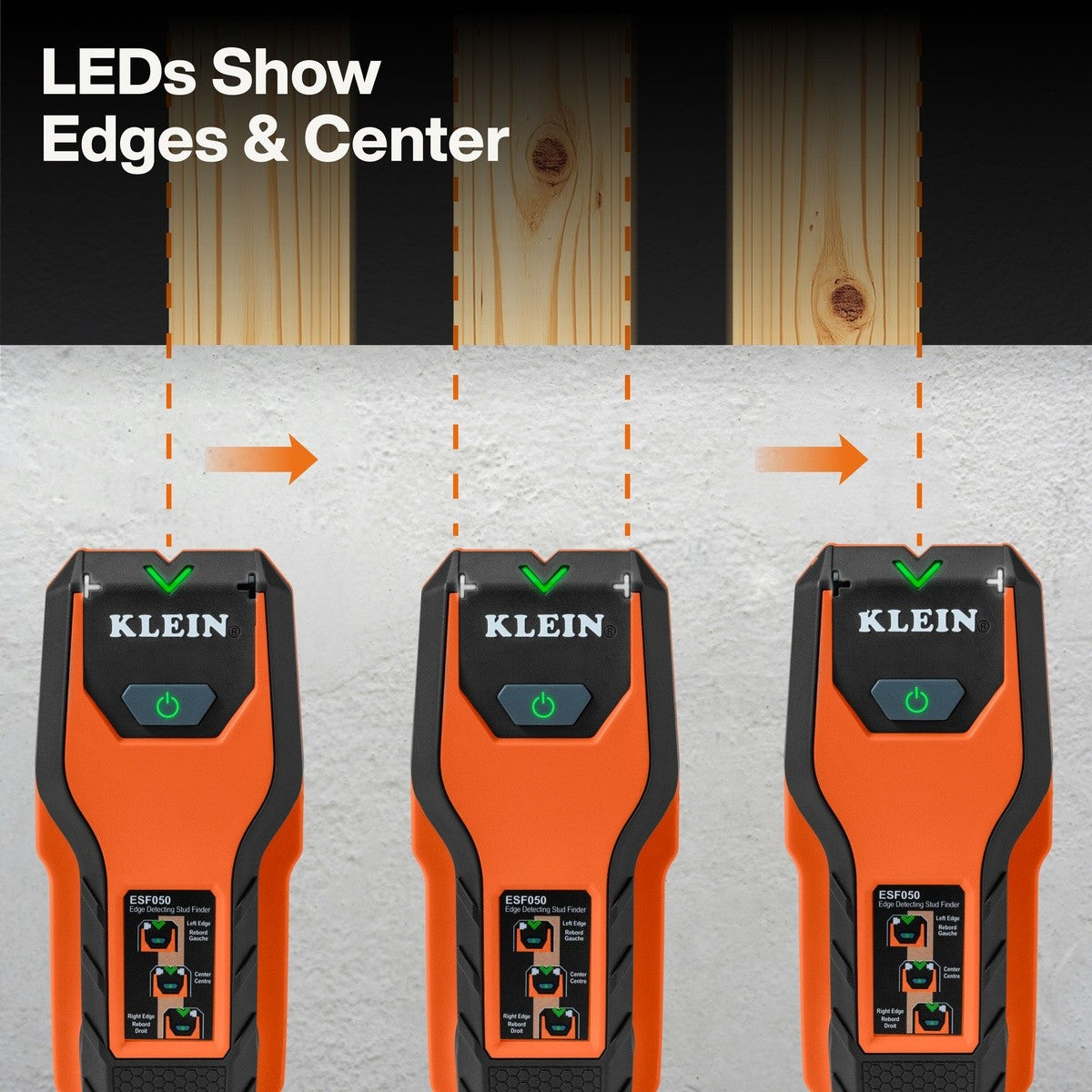 Klein Tools ESF050 0.75" Scan Depth Edge-to-Edge Stud Finder for Wood and Metal Stud Detection - 2