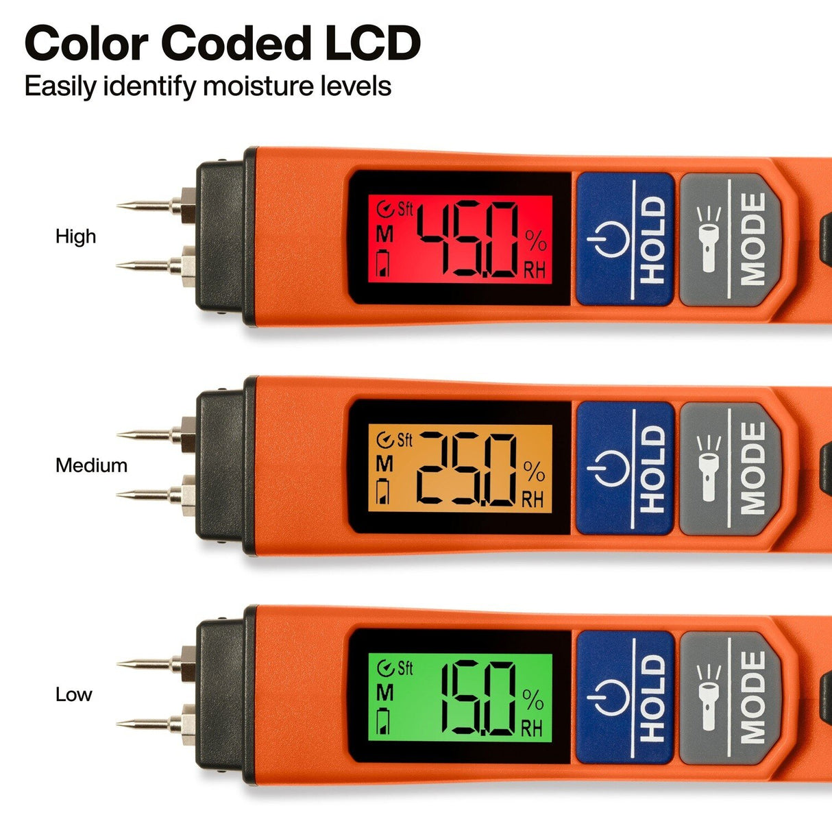 Klein ET150 Pin Moisture Meter with 8mm Pins and Color Coded Backlit Display - 3