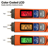 Klein ET150 Pin Moisture Meter with 8mm Pins and Color Coded Backlit Display - 3