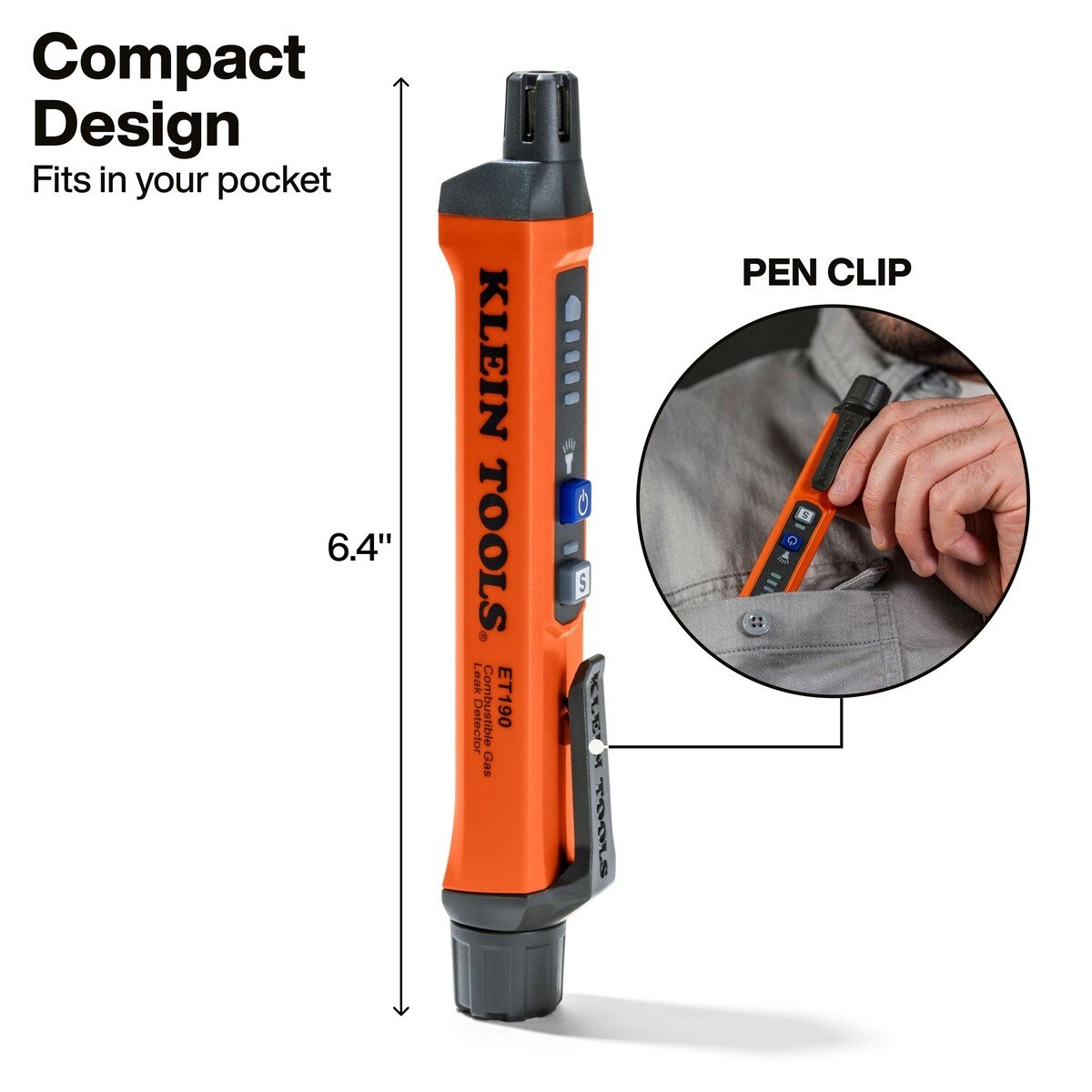 Klein Tools ET190 Compact Combustible Gas Leak Detector with Work Light, 6.34" Length - 3