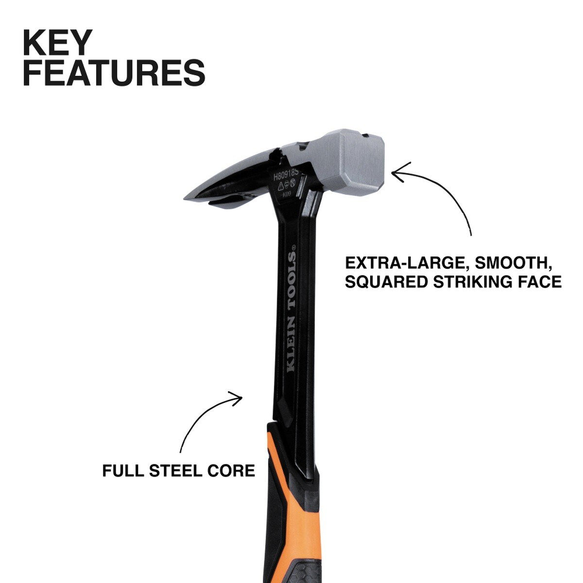Klein Tools H80918S Smooth Face Steel Claw Hammer with Full Steel Core and Magnetic Nail Starter (18 oz) - 2