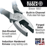 Klein Tools J2000-9NETP Lineman's Pliers, Fish Tape Pulling, 9" - 6
