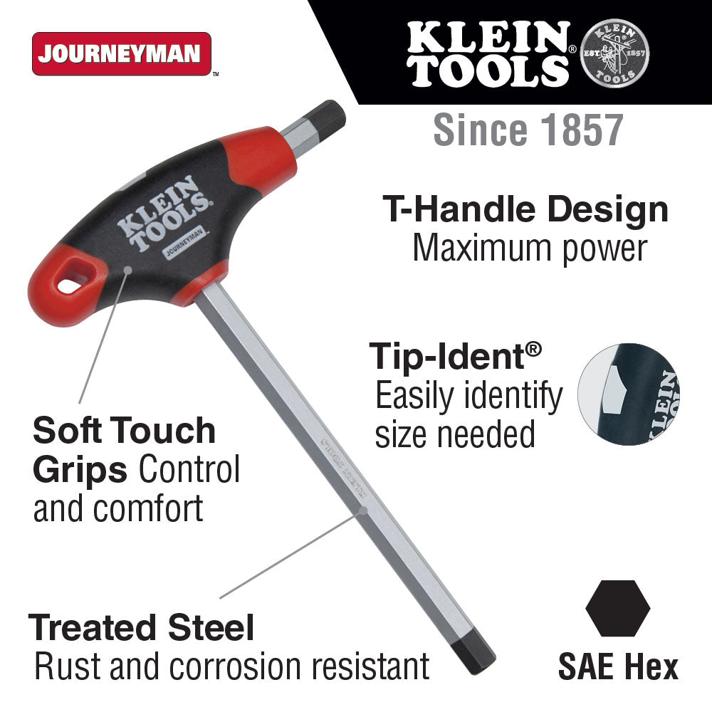 Klein Tools JTH4E10 5/32" Hex Key, Journeyman T-Handle, 4" - 2