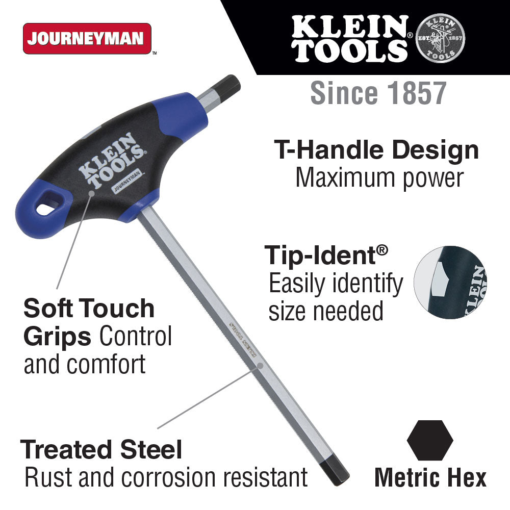 Klein Tools JTH6M6 6 mm Hex Key, Journeyman T-Handle, 6" - 2