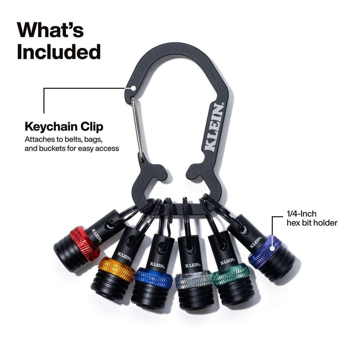 Klein K33851 1/4" Hex Bit Holder Keychain Set with Color Coded Holders (6 Piece) - 2