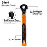 Klein Tools KT171HFINS 5-in-1 Insulated Lineman Wrench with Dual Hammer Face 13" - 2