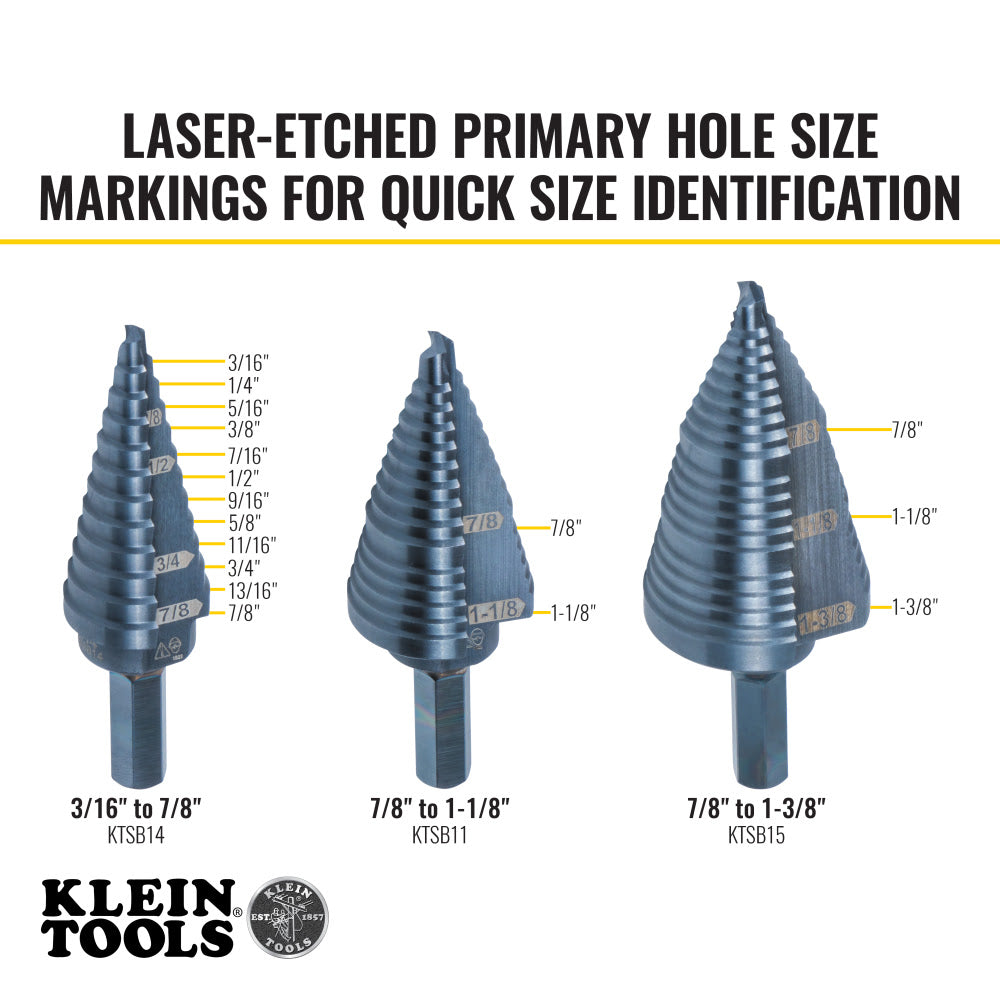 Klein KTSBSPRO Premium Electrician's 3/8-Inch Hex Step Bit Set, 3 Piece - 3