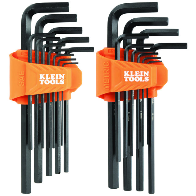 Klein LS22 L-Style Long Hex Key Set, SAE and Metric, 22-Piece