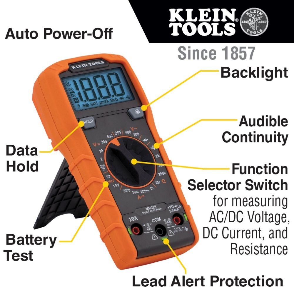 Klein MM325 Digital Multimeter, Manual-Ranging, 600V - 6