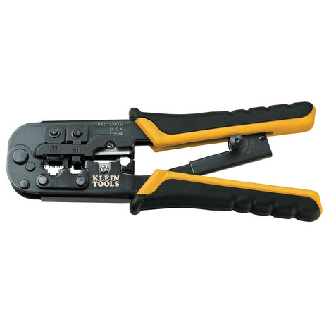 Klein Tools VDV226011SEN Ratcheting Modular Crimper and Stripper for RJ11 RJ12 RJ45 Connectors (1 Pack)