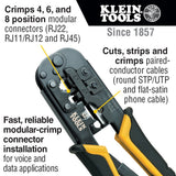 Klein Tools VDV226011SEN Ratcheting Modular Crimper and Stripper for RJ11 RJ12 RJ45 Connectors (1 Pack) - 2