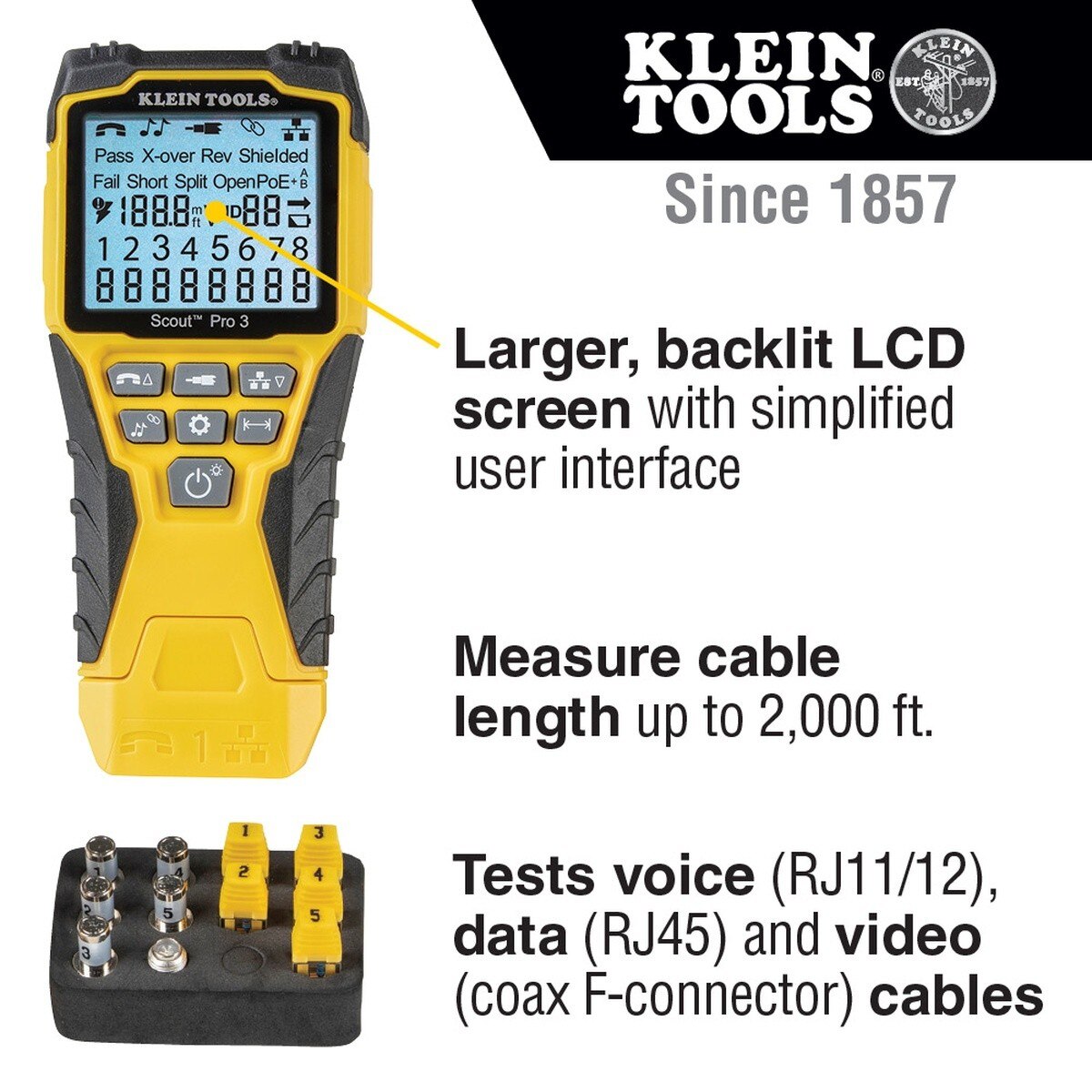 Klein Tools VDV501851 Ethernet Cable Tester Kit with Scout Pro 3 Tester, Remotes and Adapter (Starter Kit) - 9