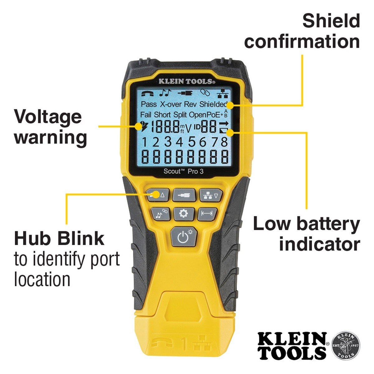 Klein Tools VDV501851 Ethernet Cable Tester Kit with Scout Pro 3 Tester, Remotes and Adapter (Starter Kit) - 10