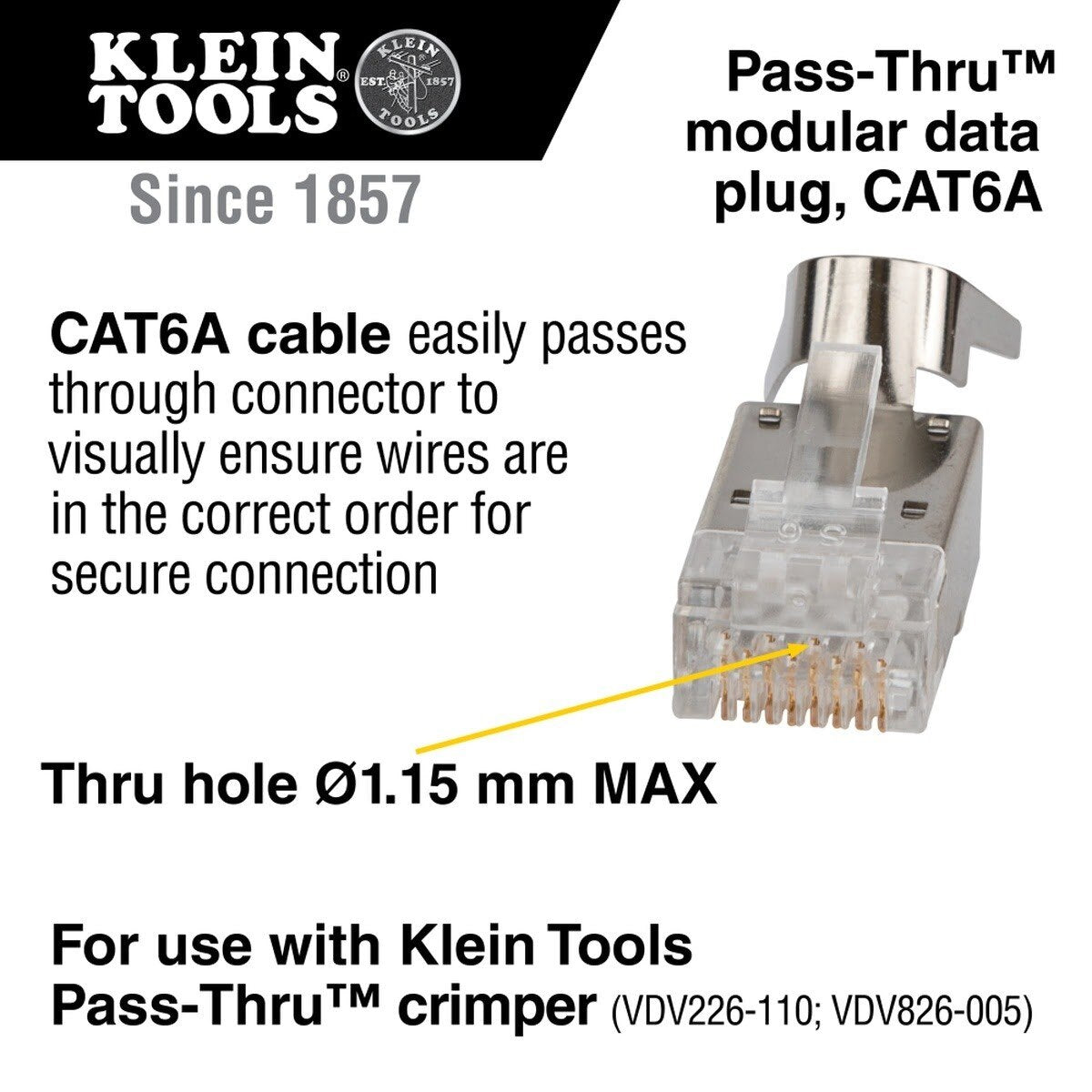 Klein VDV826-705 Pass-Thru Modular Data Plugs, RJ45 CAT6A, Shielded (50 Pack) - 2