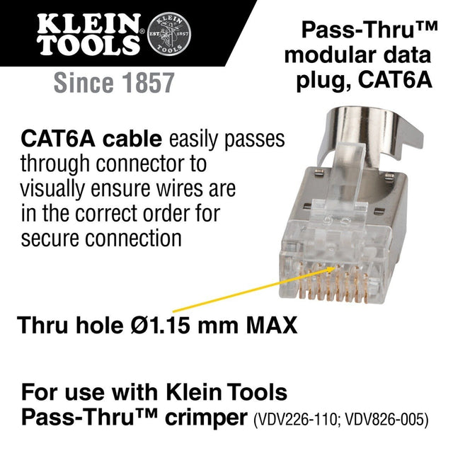 Klein VDV826-705 Pass-Thru Modular Data Plugs, RJ45 CAT6A, Shielded (50 Pack) - 2