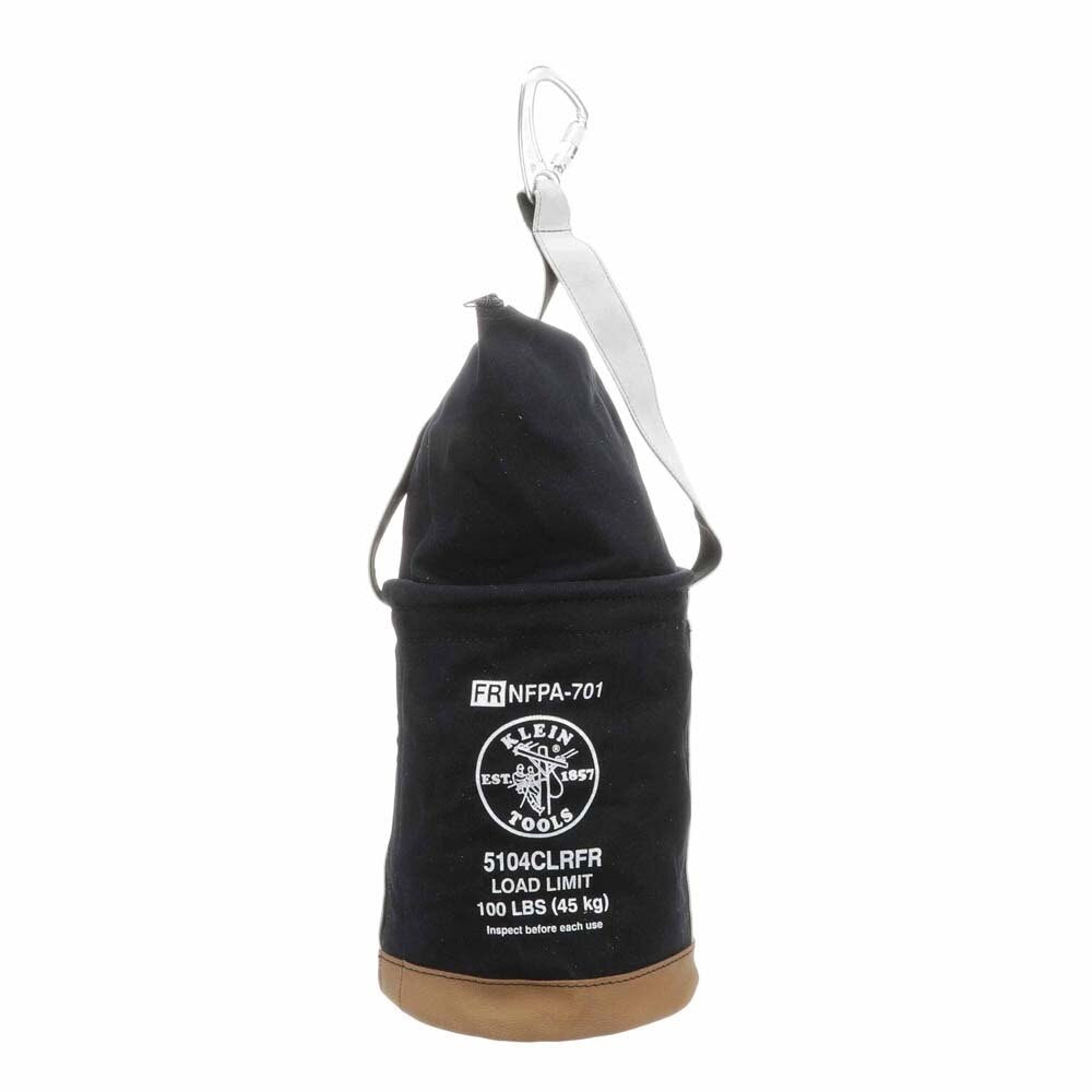 Klein Tools 5104CLRFR Flame-Resistant Top-Closing Canvas Bucket for Overhead Lifting 12 in Diameter 17 in Height