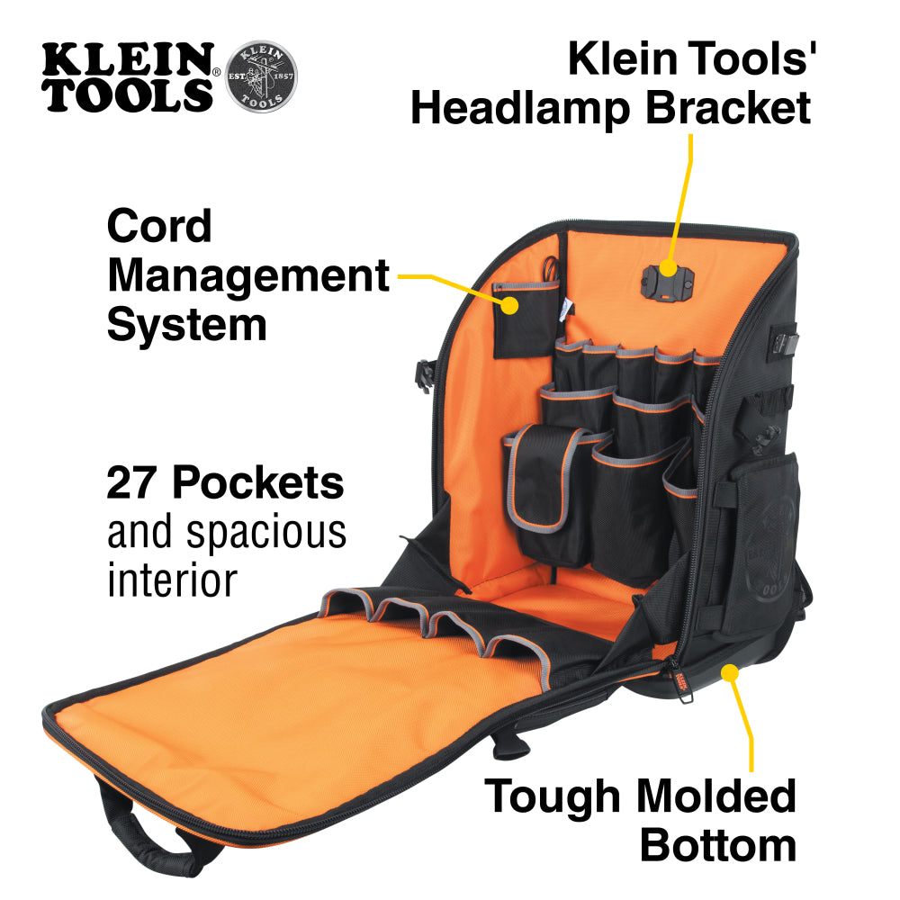 Klein 62482 Tradesman Pro Tool Station Tool Bag Backpack, 27 Pockets - 2