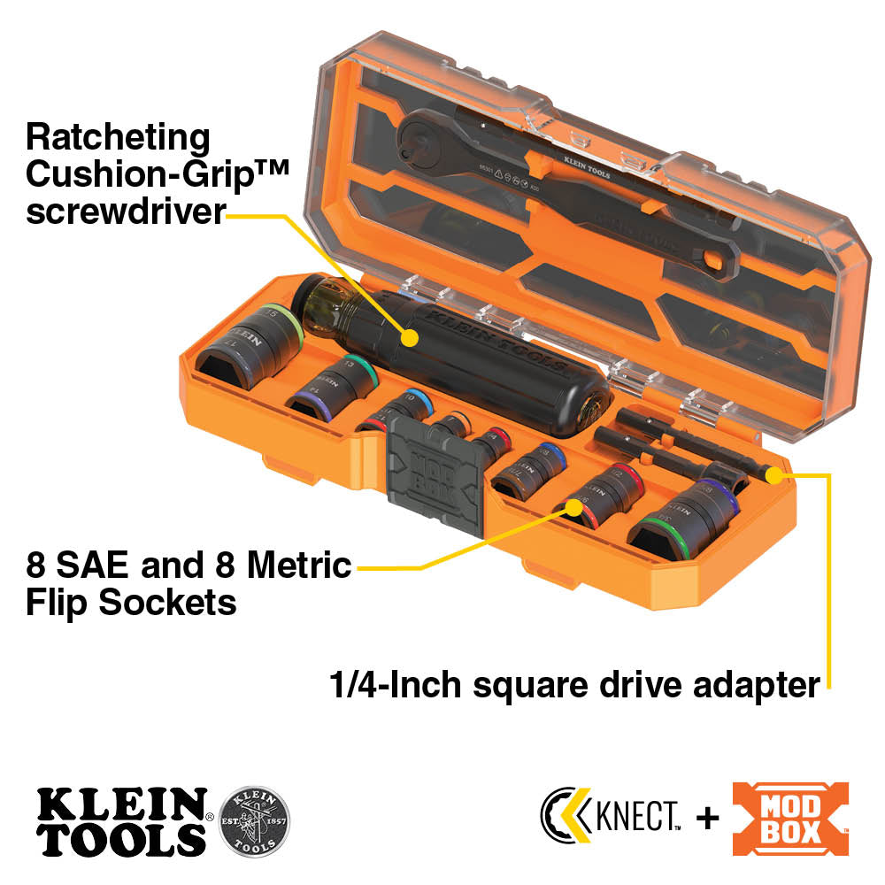 Klein 65242 Flip-16 KNECT Ratcheting Impact Flip Socket Screwdriver Set - 2