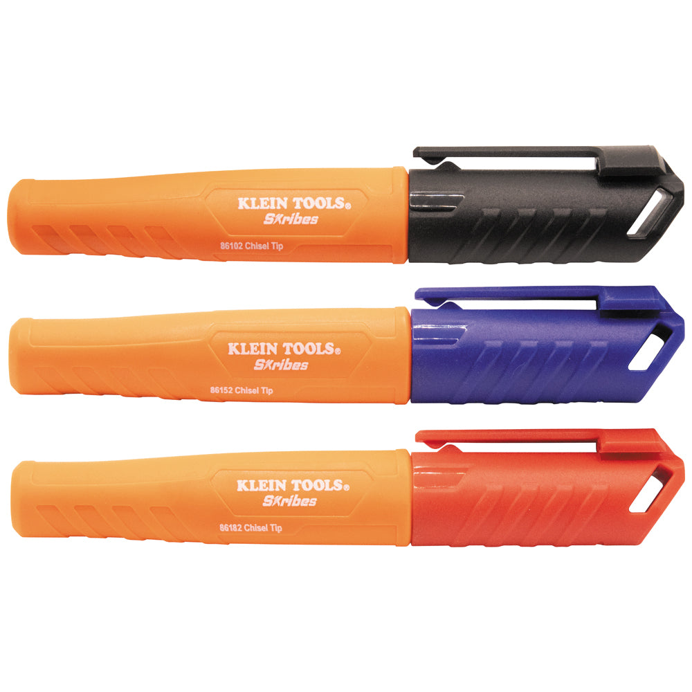 Klein 861923 Skribes Chisel Tip Permanent Markers, Multi-Color, 3-Piece - 3