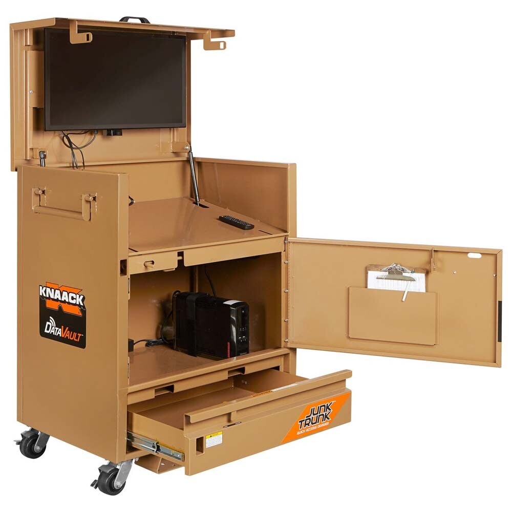 Knaack 118-M-KL 39.3 x 26.79 x 48.25" DataVault Mobile Digital Plan Station Jobsite Box with 32" Monitor and 4 GFCI Outlets (2 Pack) - 2