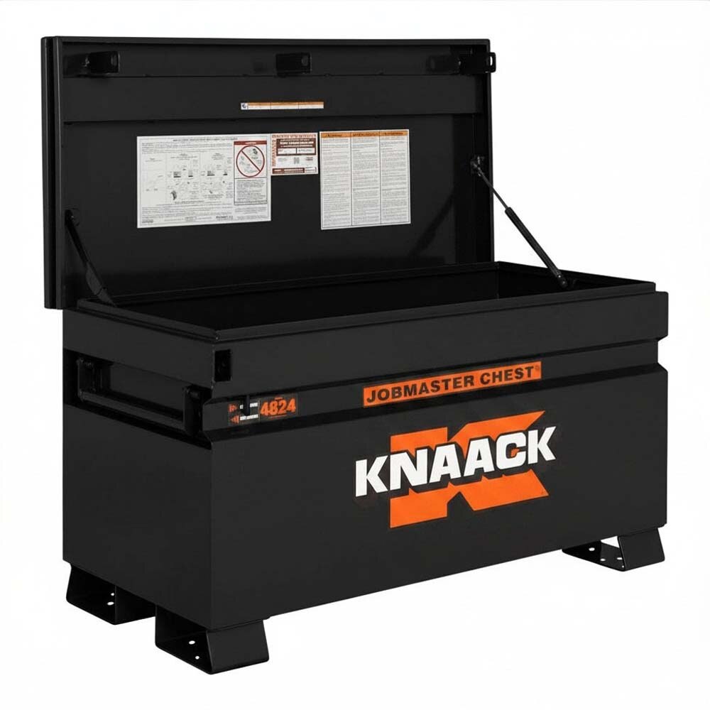 Knaack 4824-KL-50NR 48" W x 24" D x 28-1/2" H, 16 cu ft Model 4824 Jobmaster Steel Jobsite Chest Box with Padlock - Black - 2