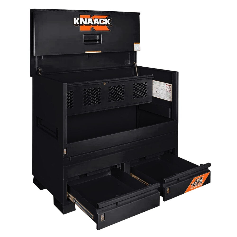 Knaack 89-D-KL-50NR 60" x 30" x 49" Piano Box Jobsite Tool Chest with JunkTrunk Quick Access Drawer and Watchman IV 3 Point Lock Jet Black Powder Coat - 3
