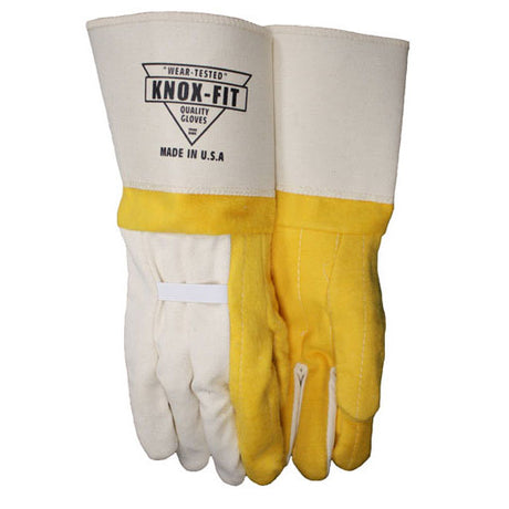 Knox Glove 679S Palm, White Back, Bright Gold Nap Turtle Neck Safety Cuff, Small