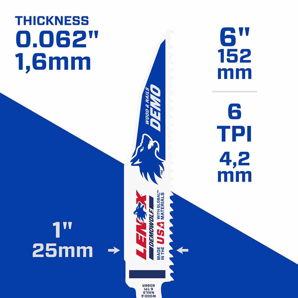 Lenox 20514B6066R 6" 6 TPI DEMOWOLF Reciprocating Saw Blade 25PK - 4