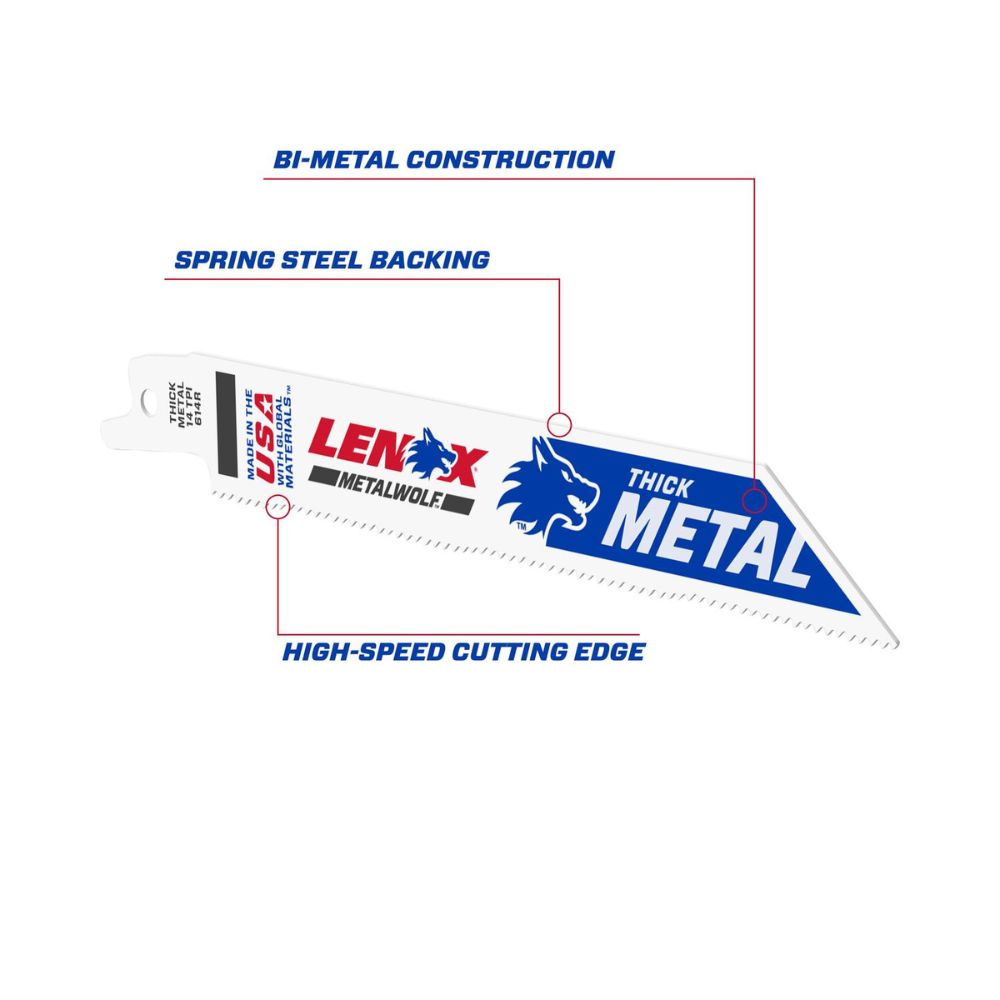 Lenox 20564614R 6 in. 14 TPI METALWOLF .035-in Thick WAVE EDGE Bi-Metal Reciprocating Saw Blade (5 Pack) - 7