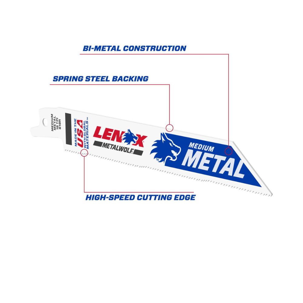 Lenox 20566618R 6 in. 18 TPI METALWOLF .035-in Thick WAVE EDGE Bi-Metal Reciprocating Saw Blade (5 Pack) - 8