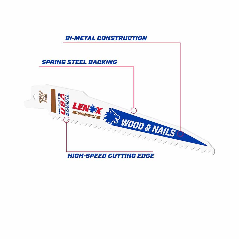 Lenox 20572656R 6" 6 TPI LUMBERWOLF Reciprocating Saw Blade 5PK - 8